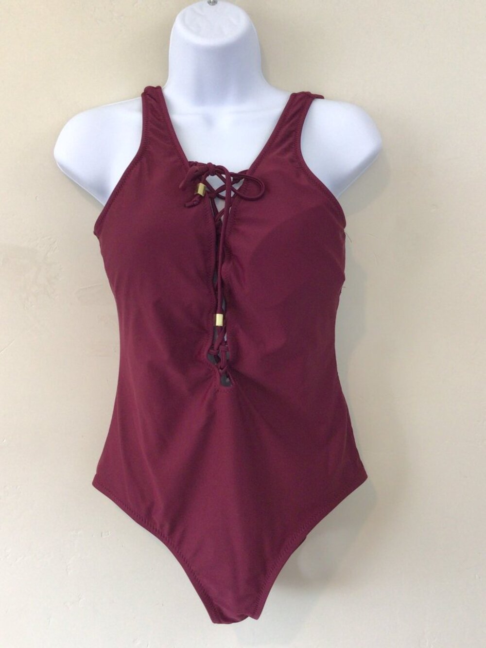 Mossimo Burgundy Lace Up One Piece Swimsuit
